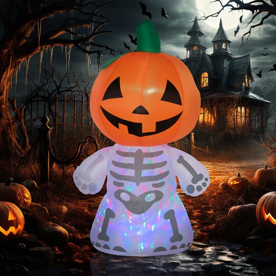 Inflatable Halloween Decoration 47.25" W x 34.75" D x 70.75" H Orange Pumpkin Skeleton